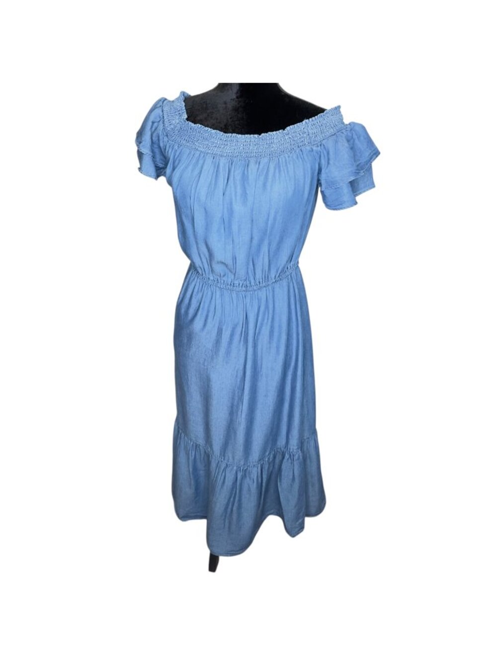 Old Navy Chambray Off Shoulder Midi Dress Womens Small Blue Smocked Boho